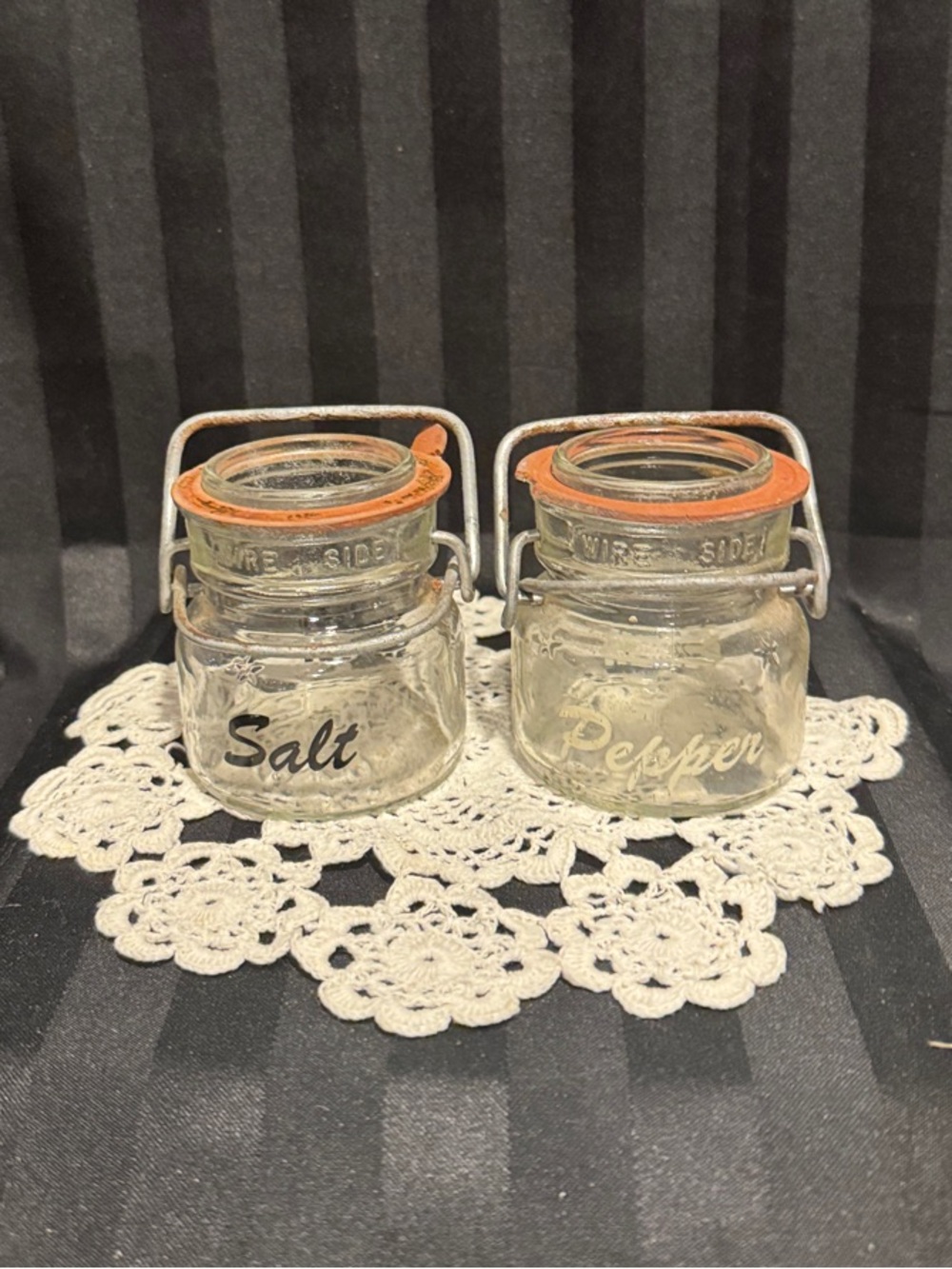 Clear Glass Salt and Pepper Jars with Wire Bail Lids - Moorman’s Feed Co